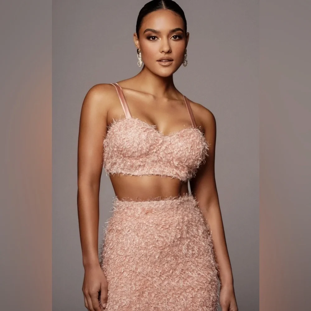JLUXLABEL Pink Adelita Shaggy Midi Skirt Small